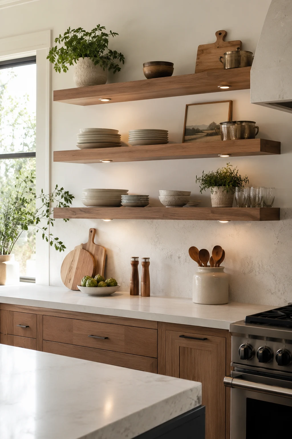 Warm Wooden Floating Kitchen Shelf Ideas — kitchen shelf ideas