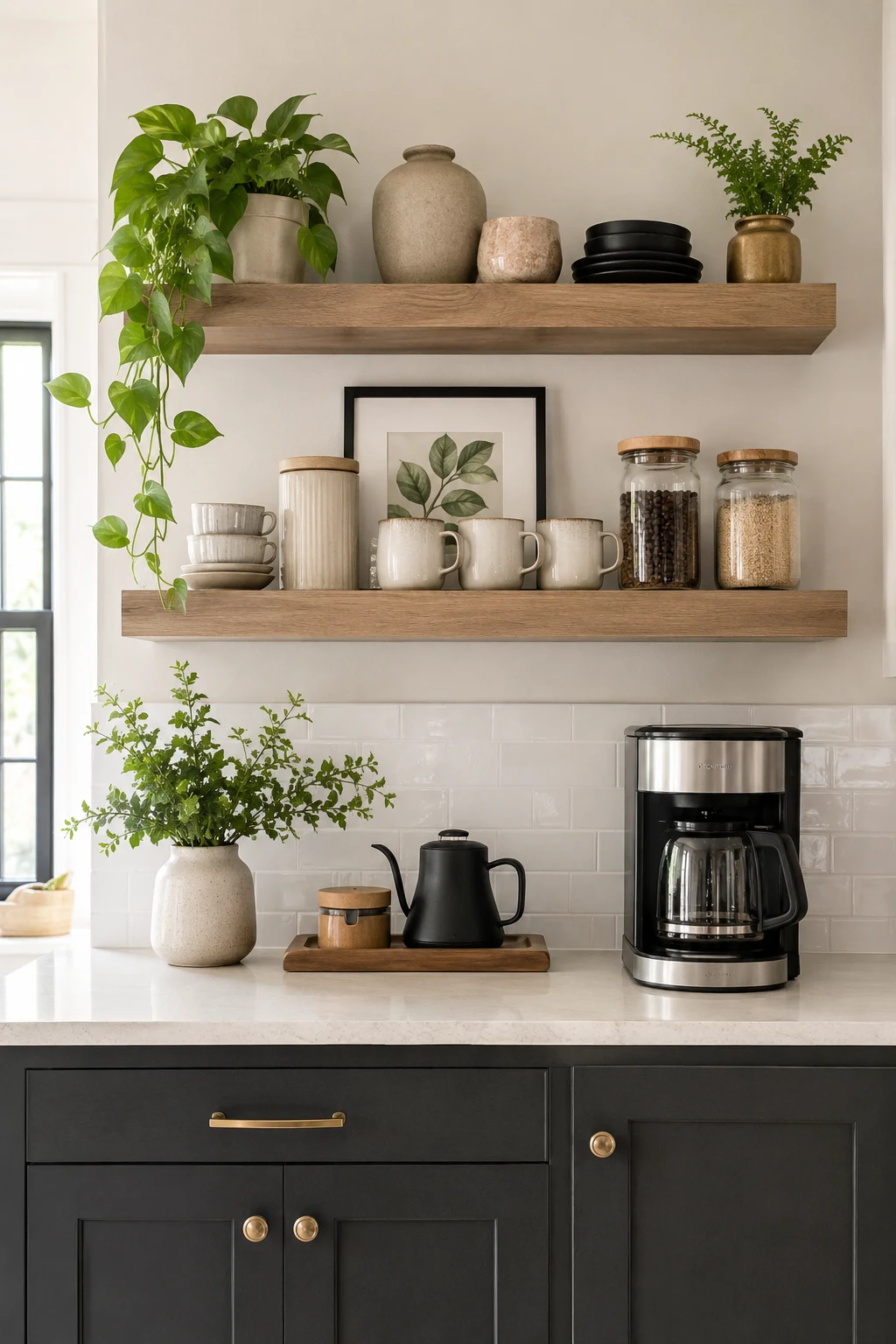 Decorative Kitchen Shelf Ideas Above the Coffee Station — kitchen shelf ideas