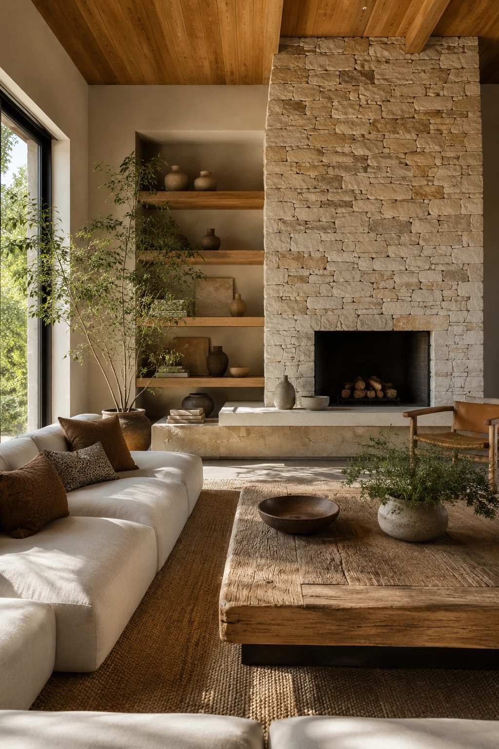 Bring Warmth with Natural Wood and Stone — living room inspiration