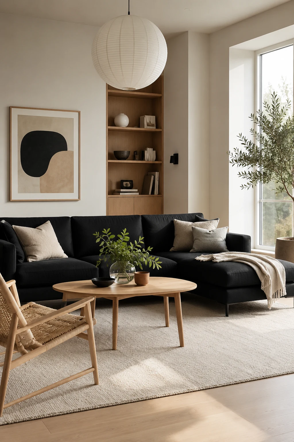 Living Room Inspiration Black Couch in a Modern Scandinavian Layout — living room inspiration black couch