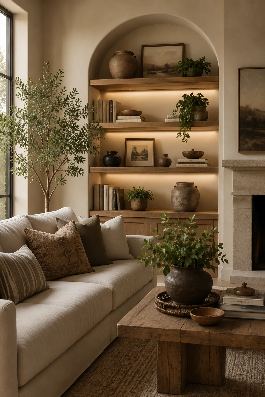 Style Shelves with Meaningful Decorative Layers — living room inspiration cozy