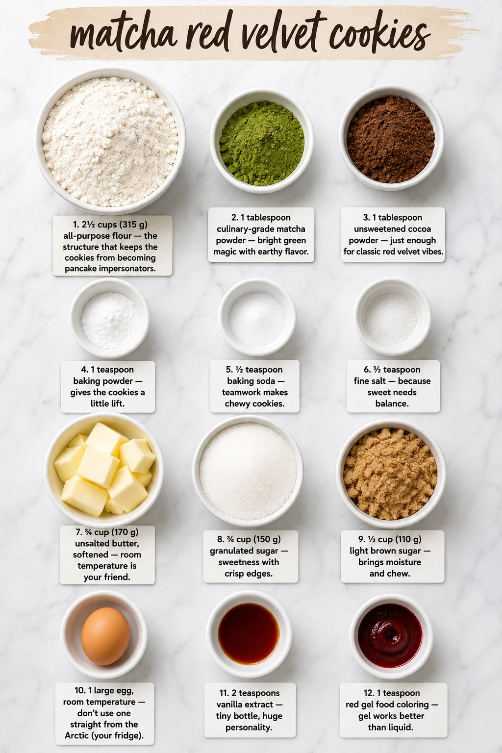 matcha red velvet cookies ingredients