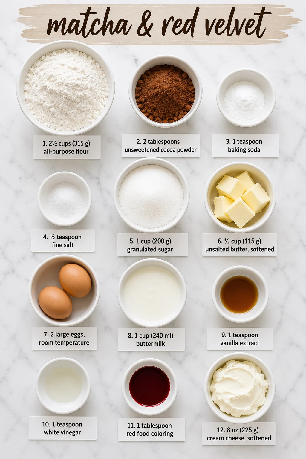 matcha & red velvet ingredients