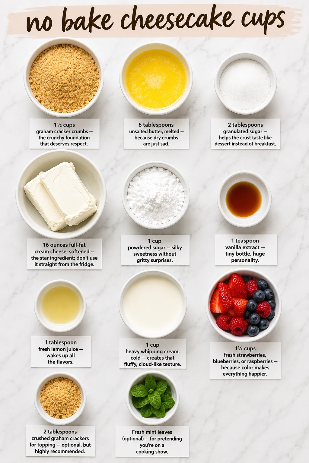 no bake cheesecake cups ingredients