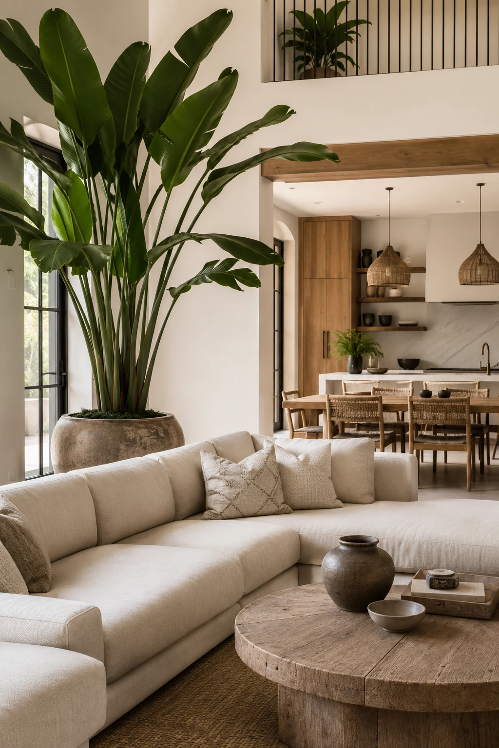 Bring Life Into the Space With Oversized Greenery — open concept living room inspiration