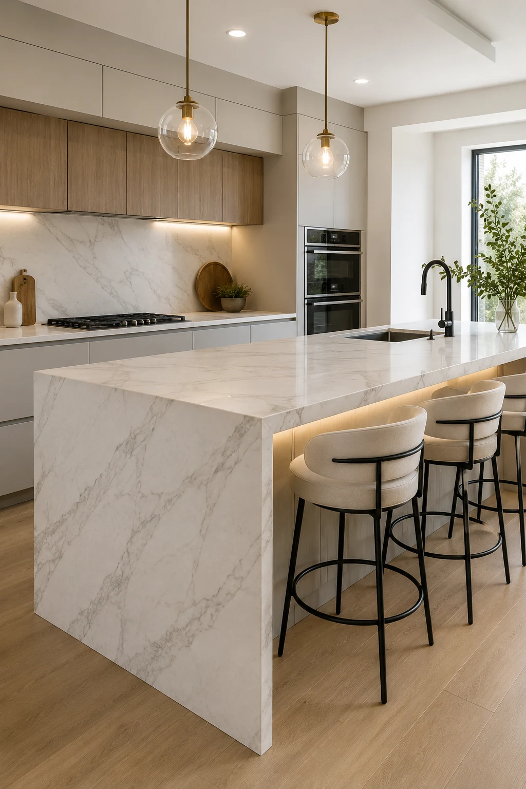 Add a Waterfall Countertop for Modern Peninsula Kitchen Ideas — peninsula kitchen ideas