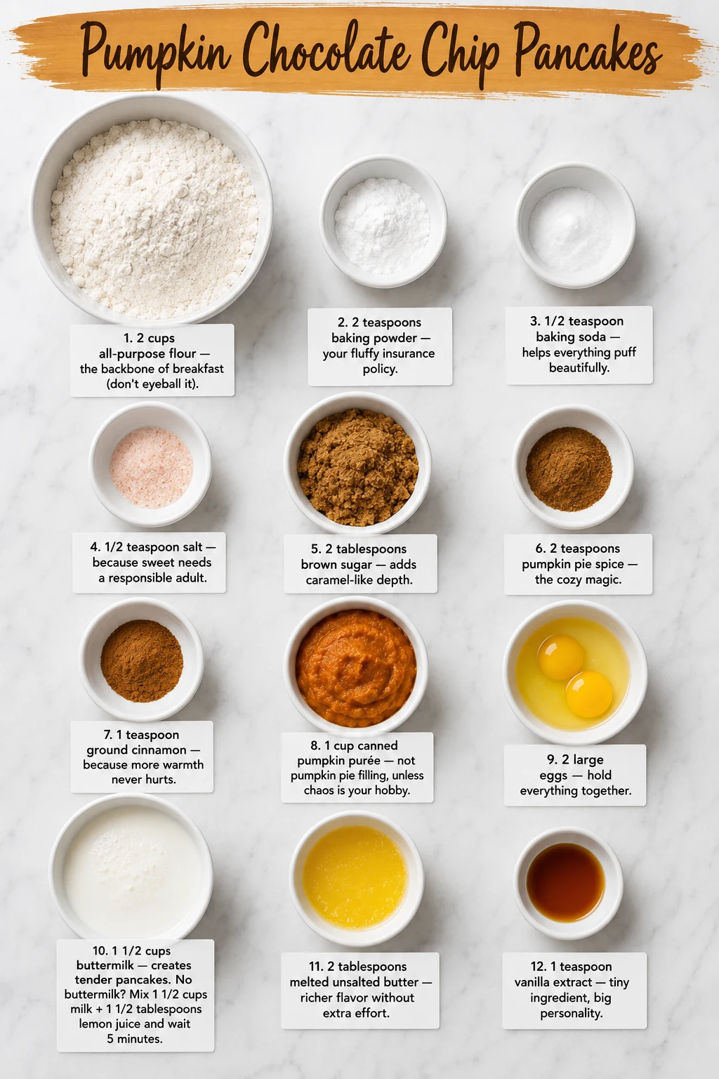 Pumpkin Chocolate Chip Pancakes ingredients