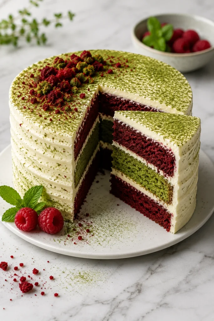 red velvet and matcha cake