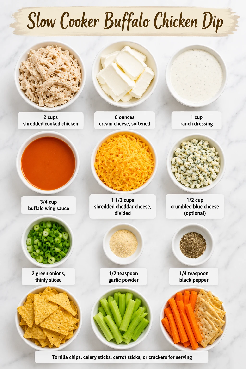 Slow Cooker Buffalo Chicken Dip ingredients Slow Cooker Buffalo Chicken Dip ingredients