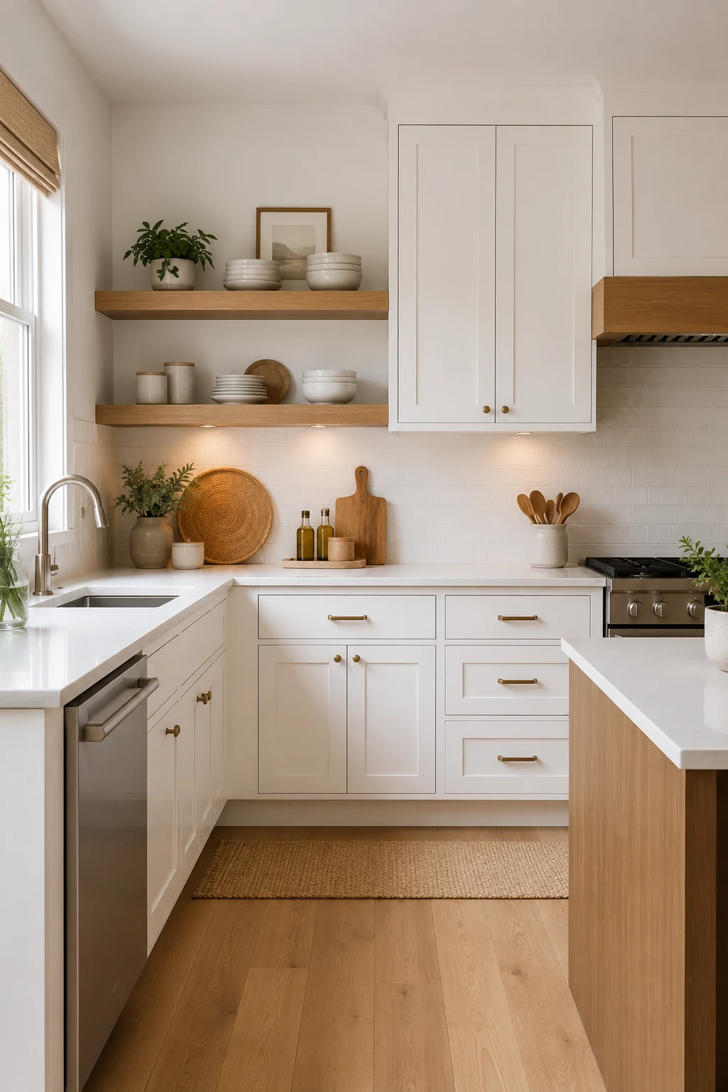 Bright White Cabinets with Warm Wood Accents — small kitchen ideas