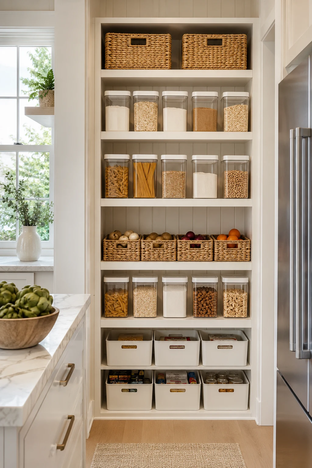 Build a Compact Pantry Wall with Matching Containers — small kitchen storage ideas