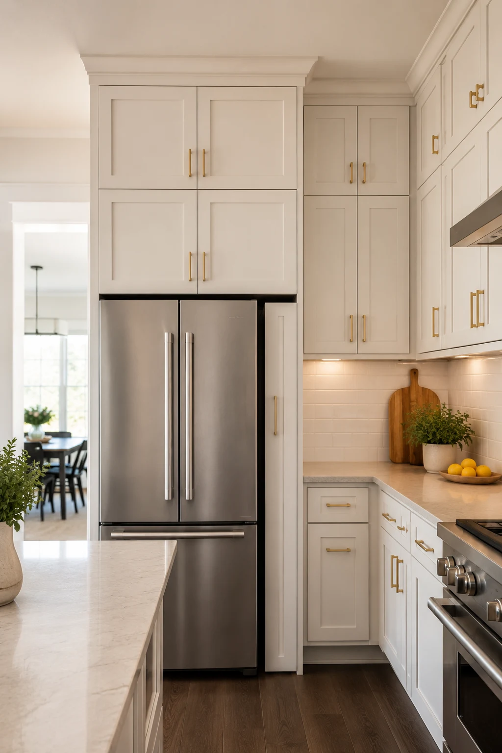 Create Storage Above the Fridge and Ceiling Height Cabinets — small kitchen storage ideas