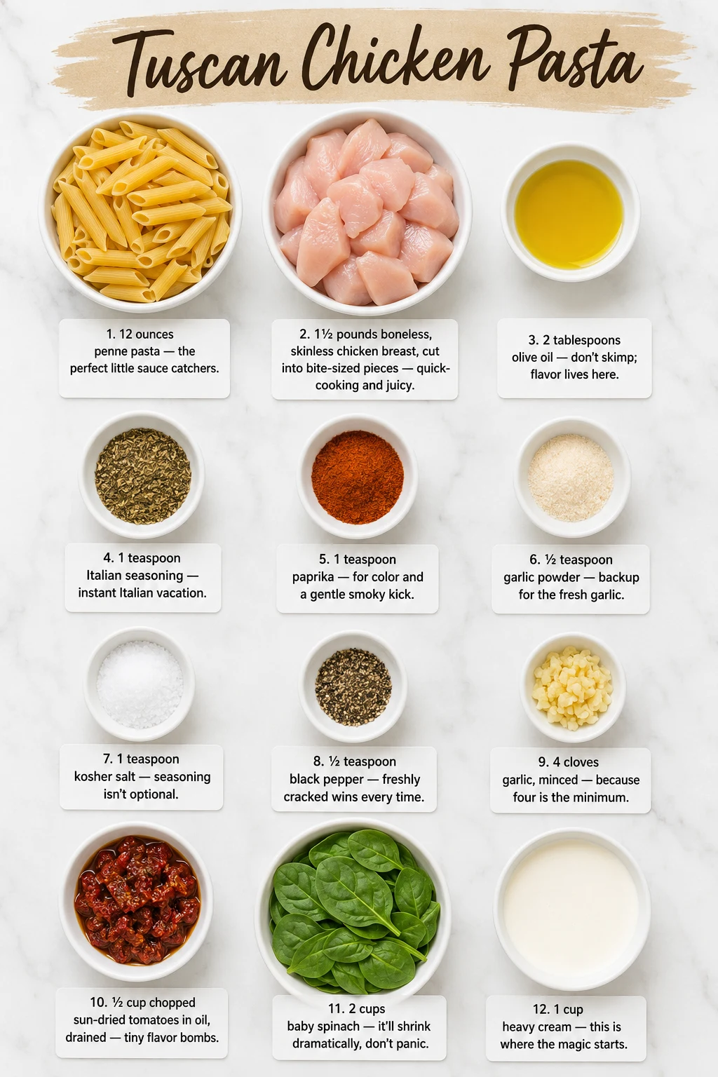 Tuscan Chicken Pasta ingredients Tuscan Chicken Pasta ingredients