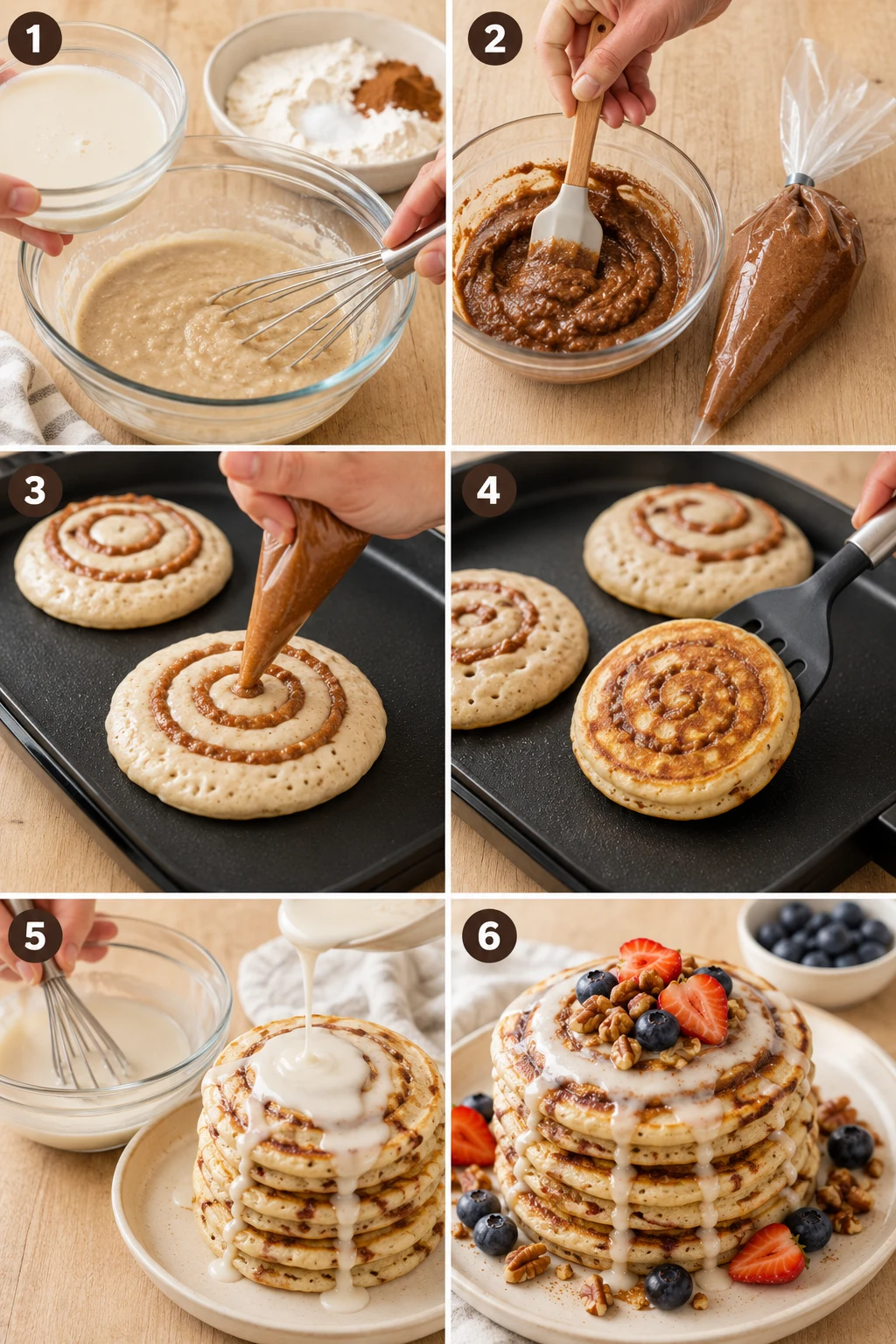 Vegan Cinnamon Roll Pancakes step by step