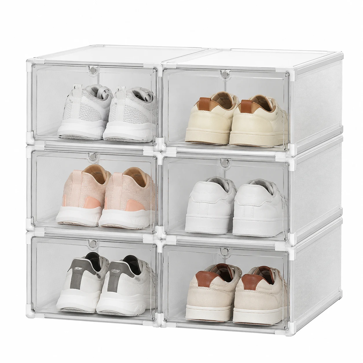 SONGMICS Stackable Clear Shoe Storage Boxes with Magnetic Doors