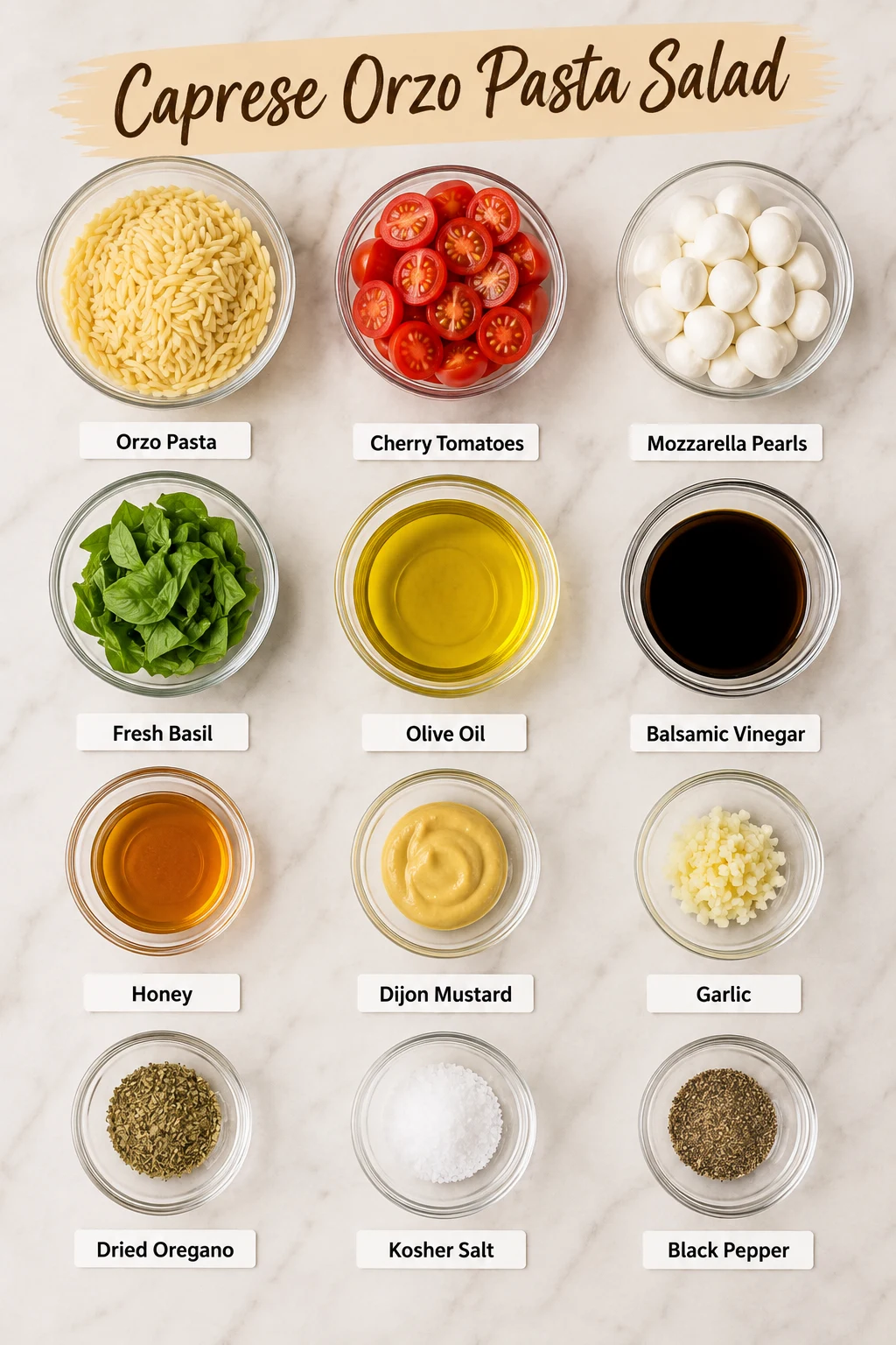 Caprese Orzo Pasta Salad ingredients