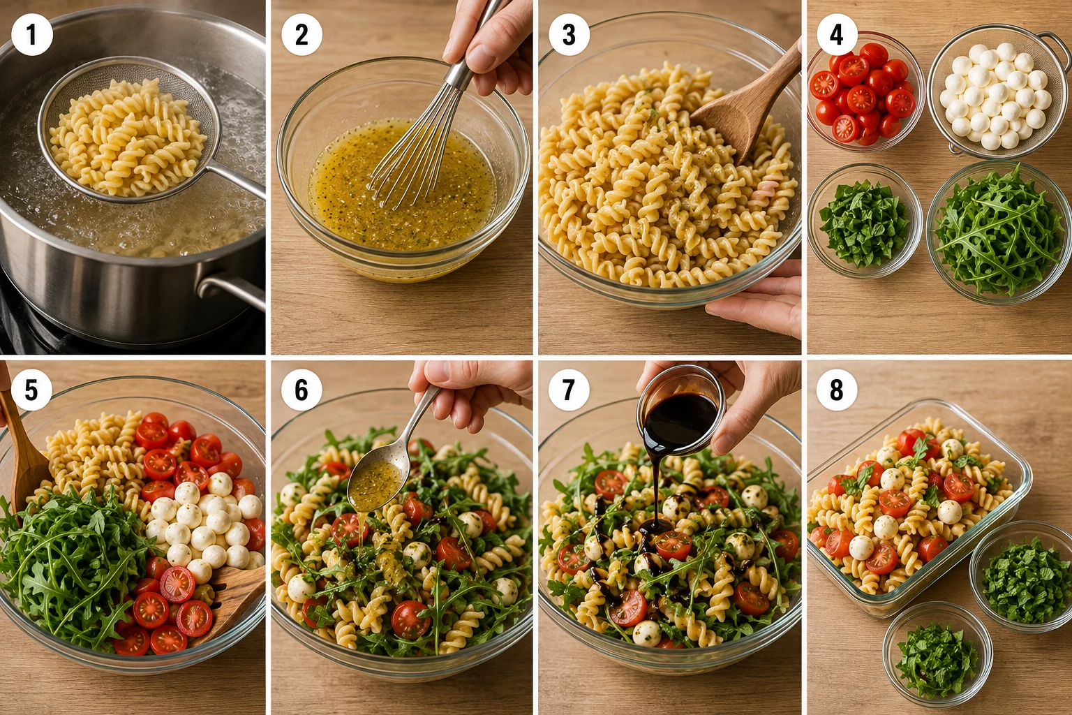 Caprese Pasta Salad with Arugula step by step Caprese Pasta Salad with Arugula step by step