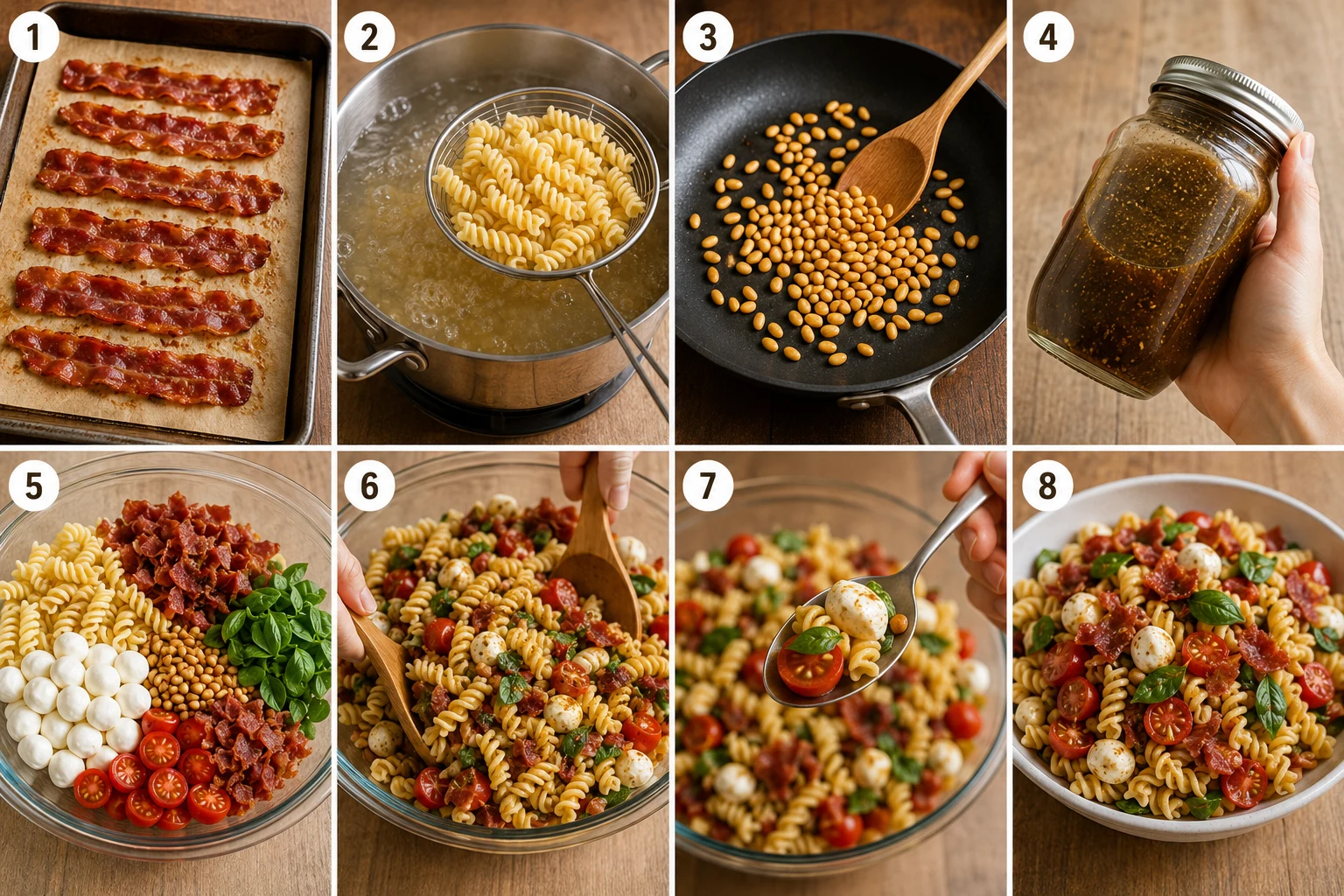Caprese Pasta Salad with Crispy Prosciutto step by step Caprese Pasta Salad with Crispy Prosciutto step by step