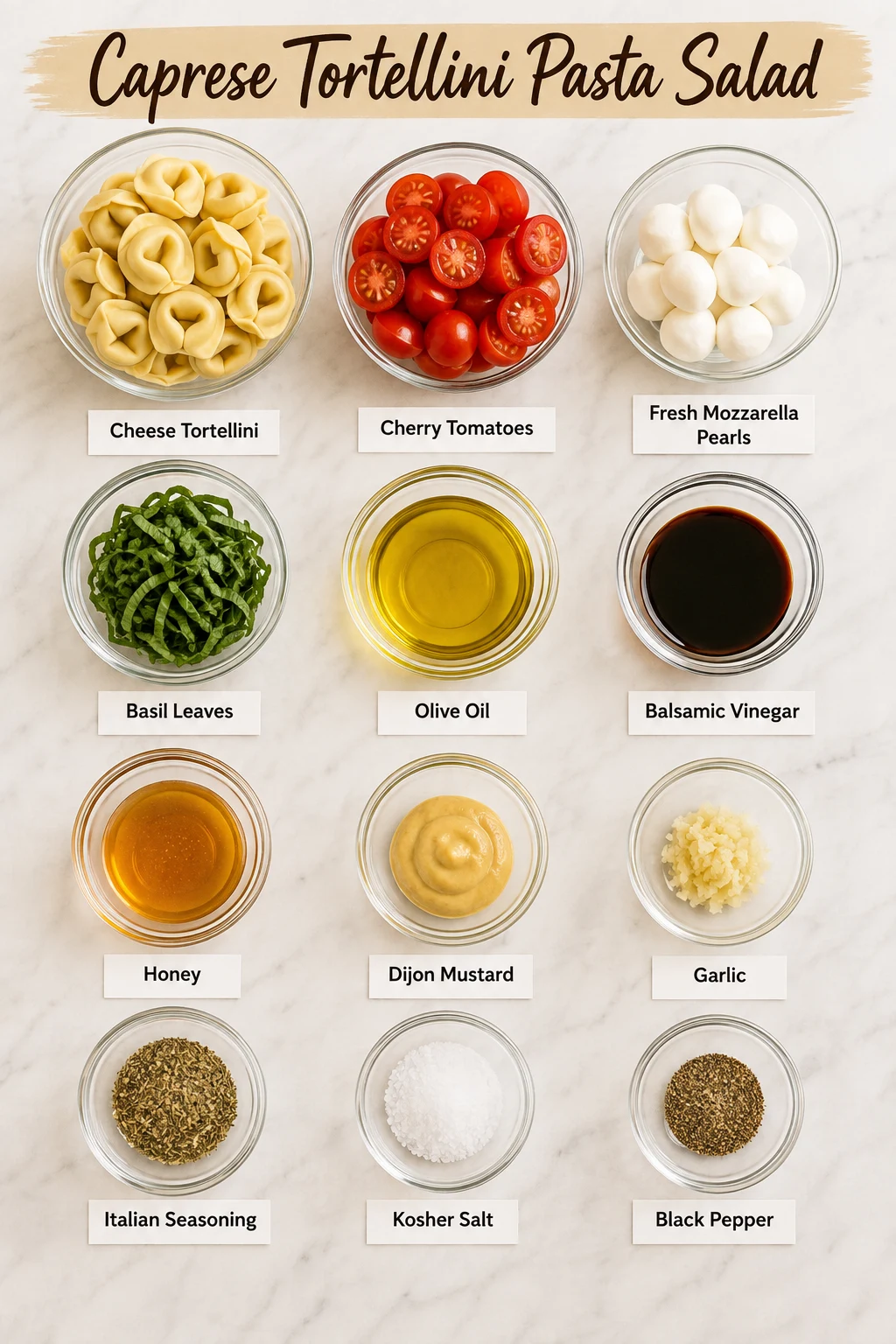 Caprese Tortellini Pasta Salad ingredients