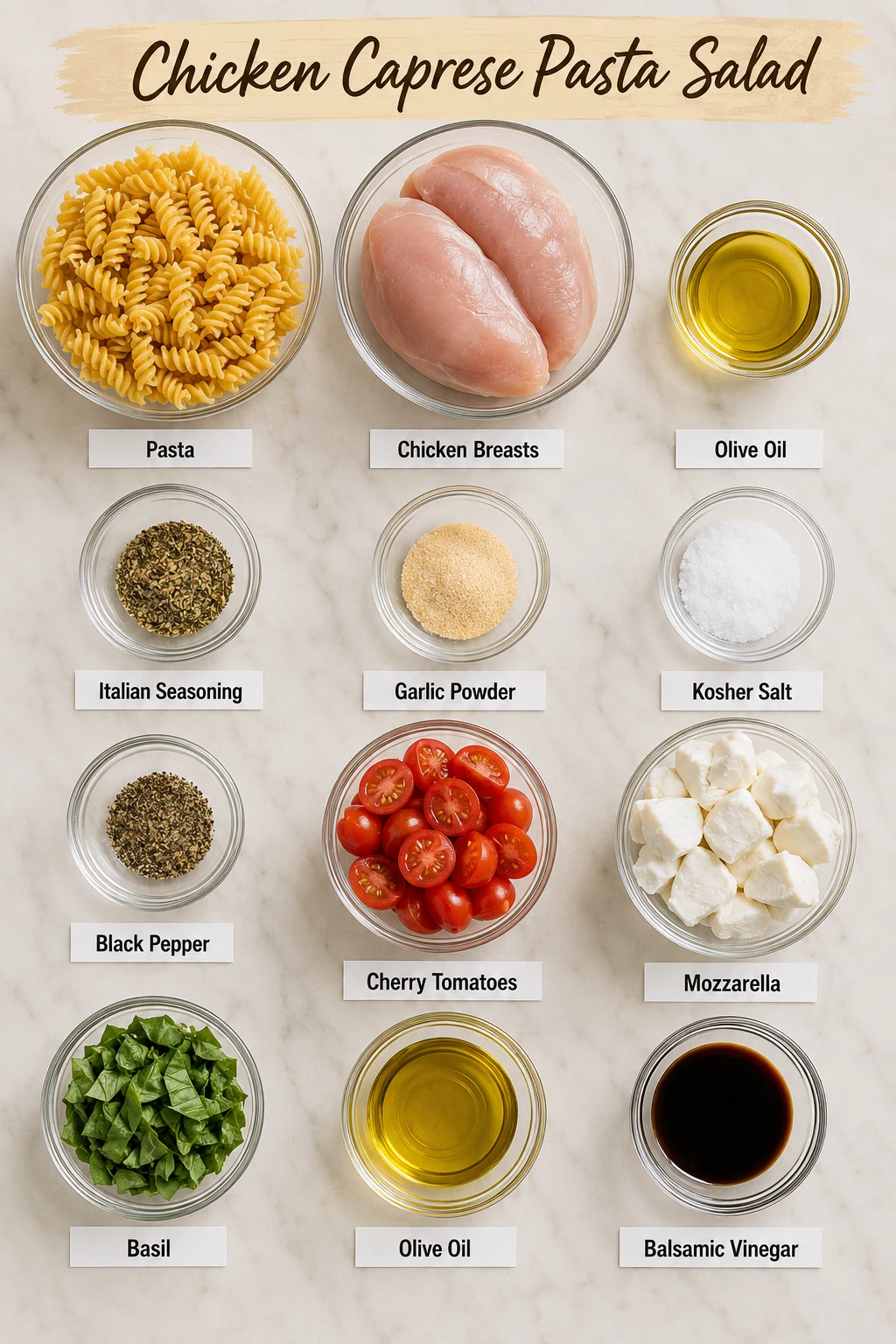 Chicken Caprese Pasta Salad ingredients Chicken Caprese Pasta Salad ingredients