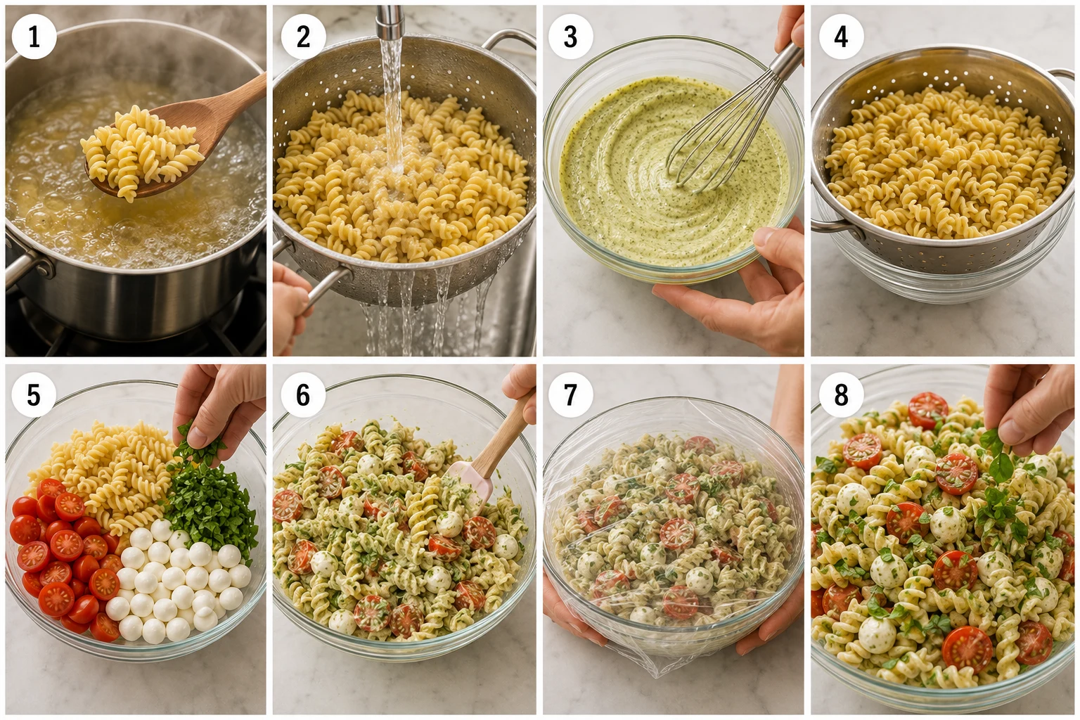 Creamy Caprese Pasta Salad step by step