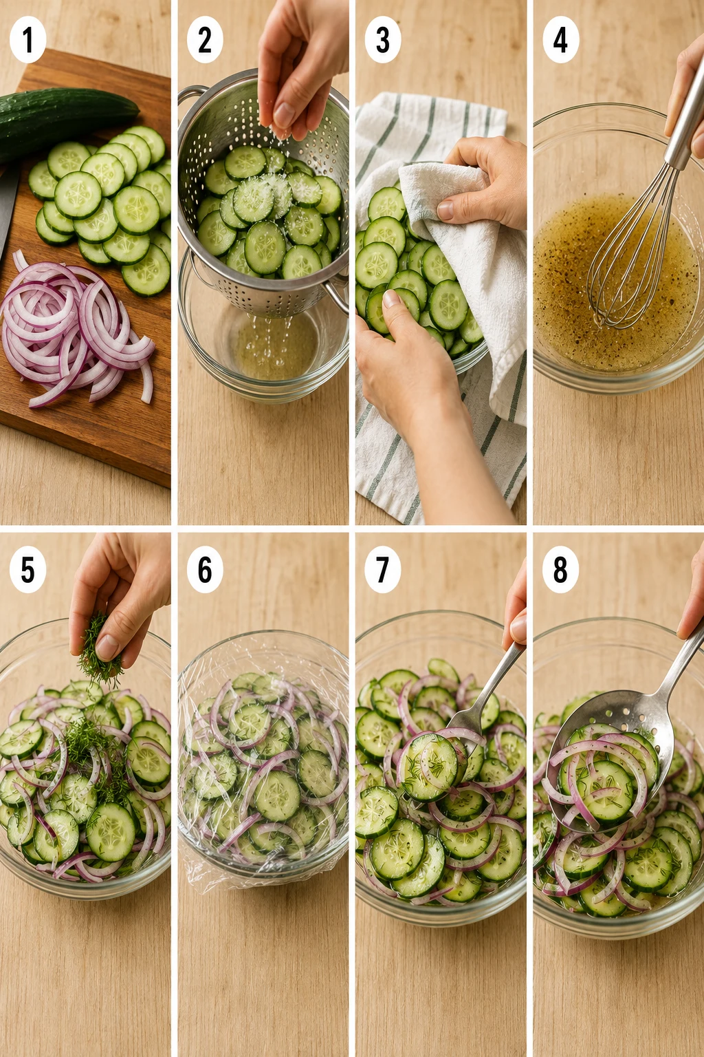 Cucumber Onion Salad with Vinegar step by step