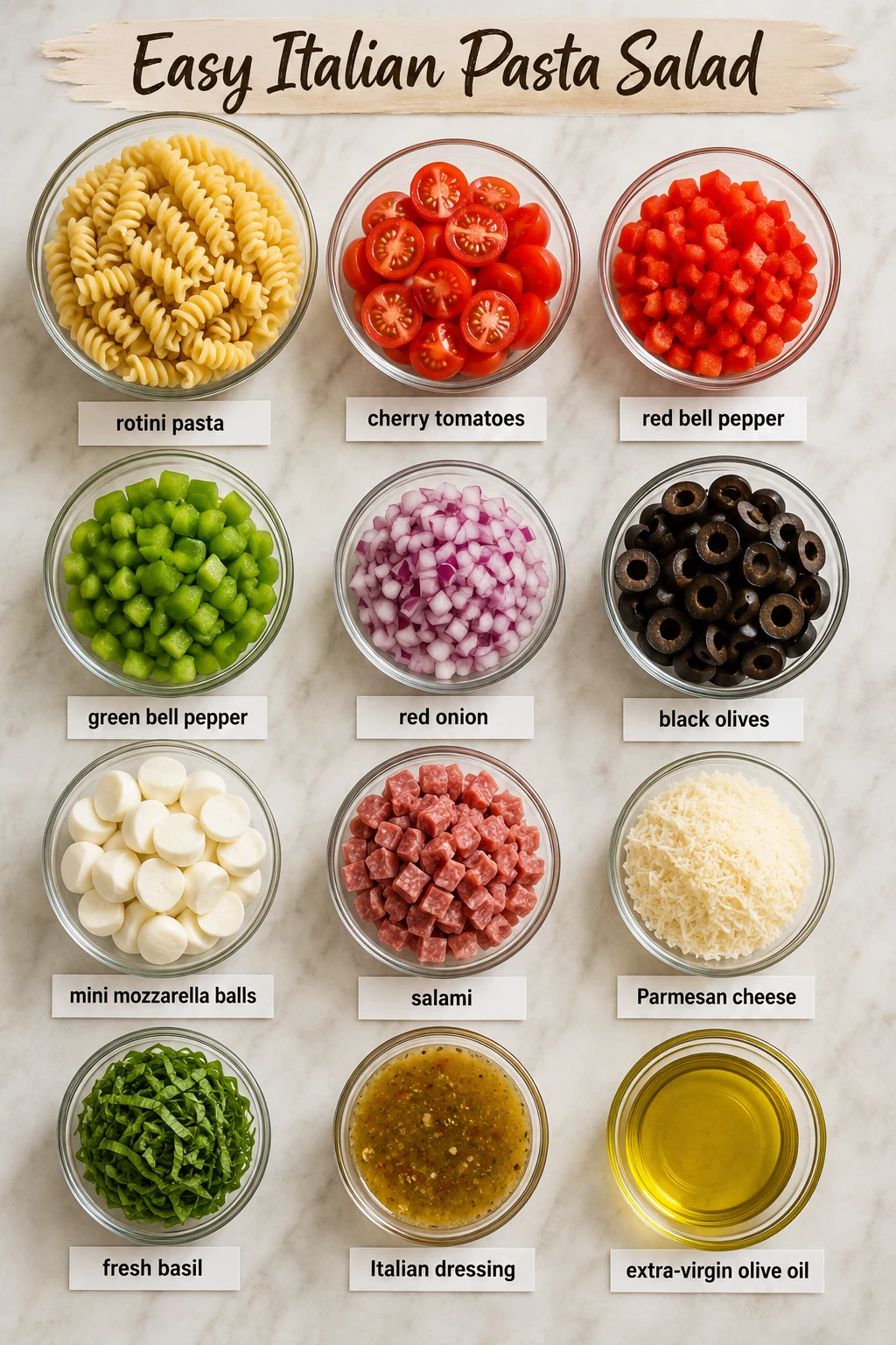 Easy Italian Pasta Salad ingredients Easy Italian Pasta Salad ingredients