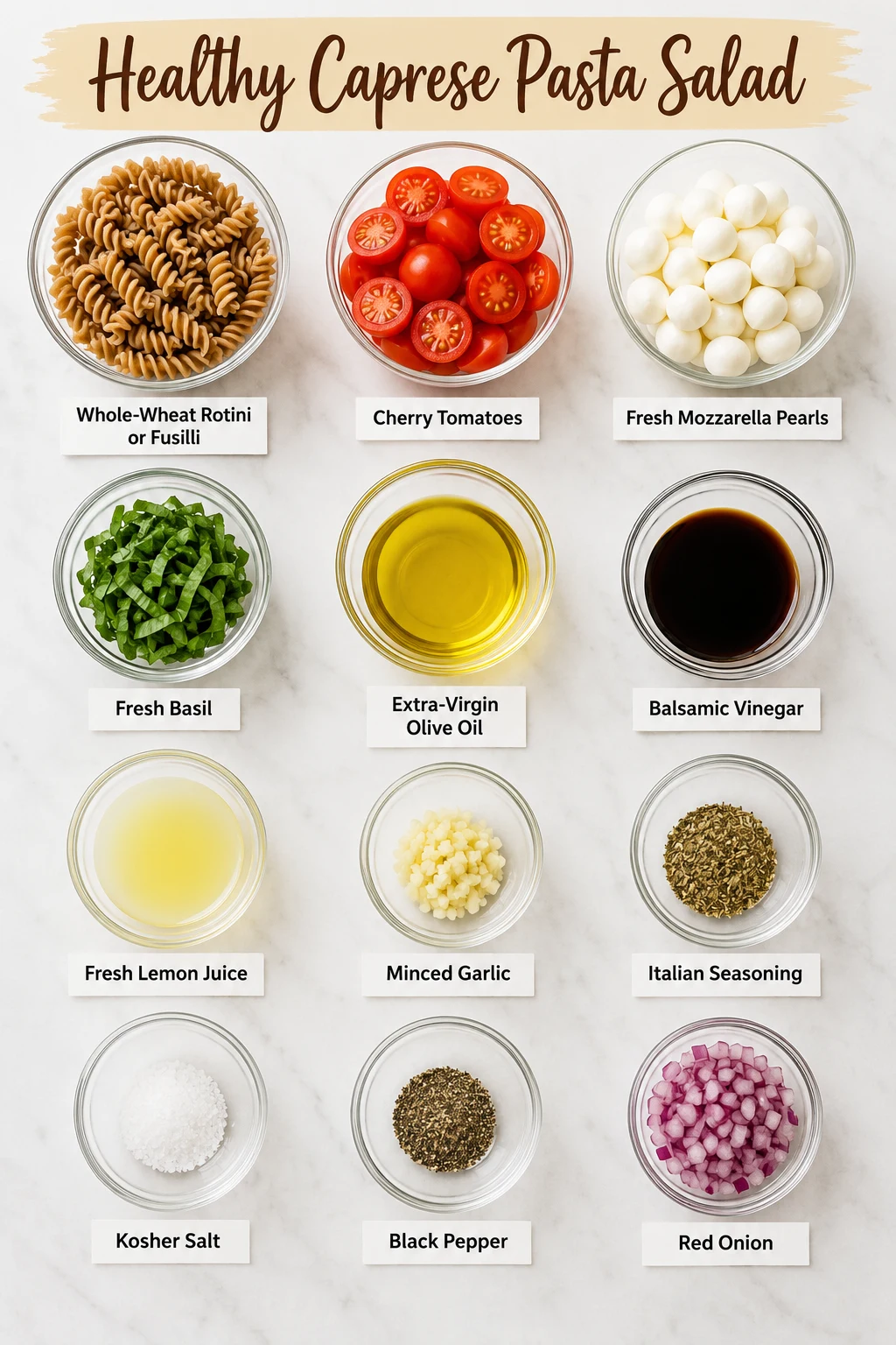 Healthy Caprese Pasta Salad ingredients Healthy Caprese Pasta Salad ingredients
