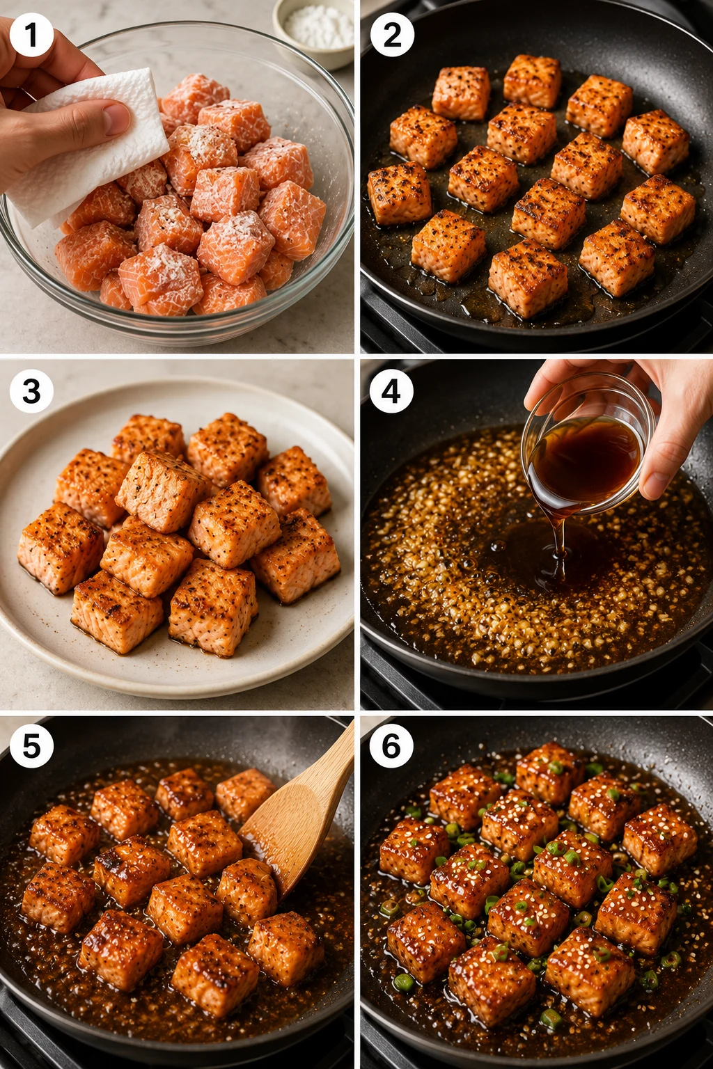 Honey Garlic Salmon Bites step by step