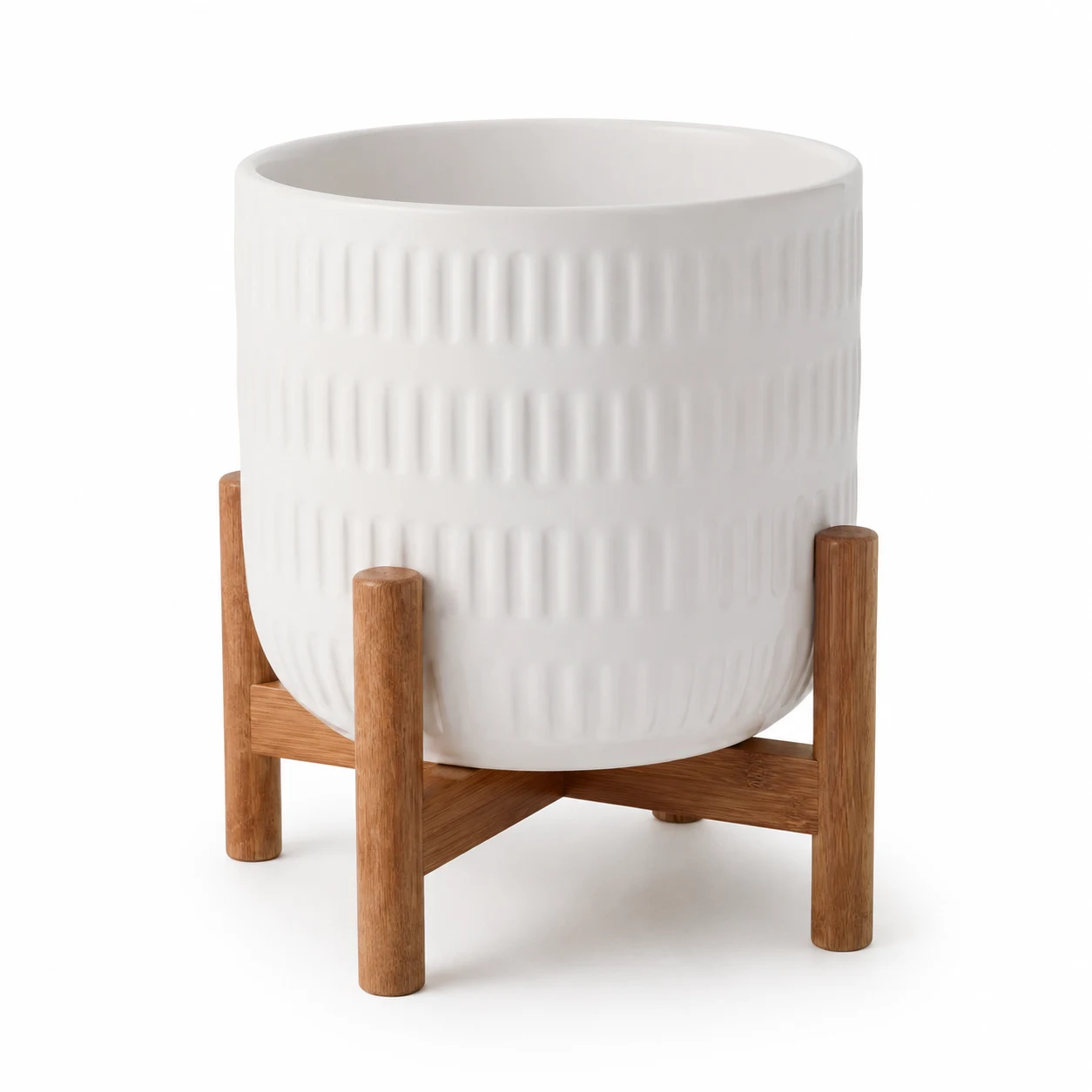 Mkono Ceramic Plant Pot with Wooden Stand