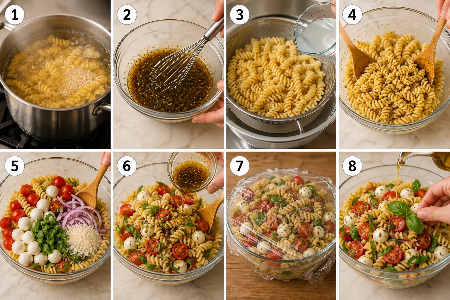 Pasta Salad with Mozzarella Balls step by step
