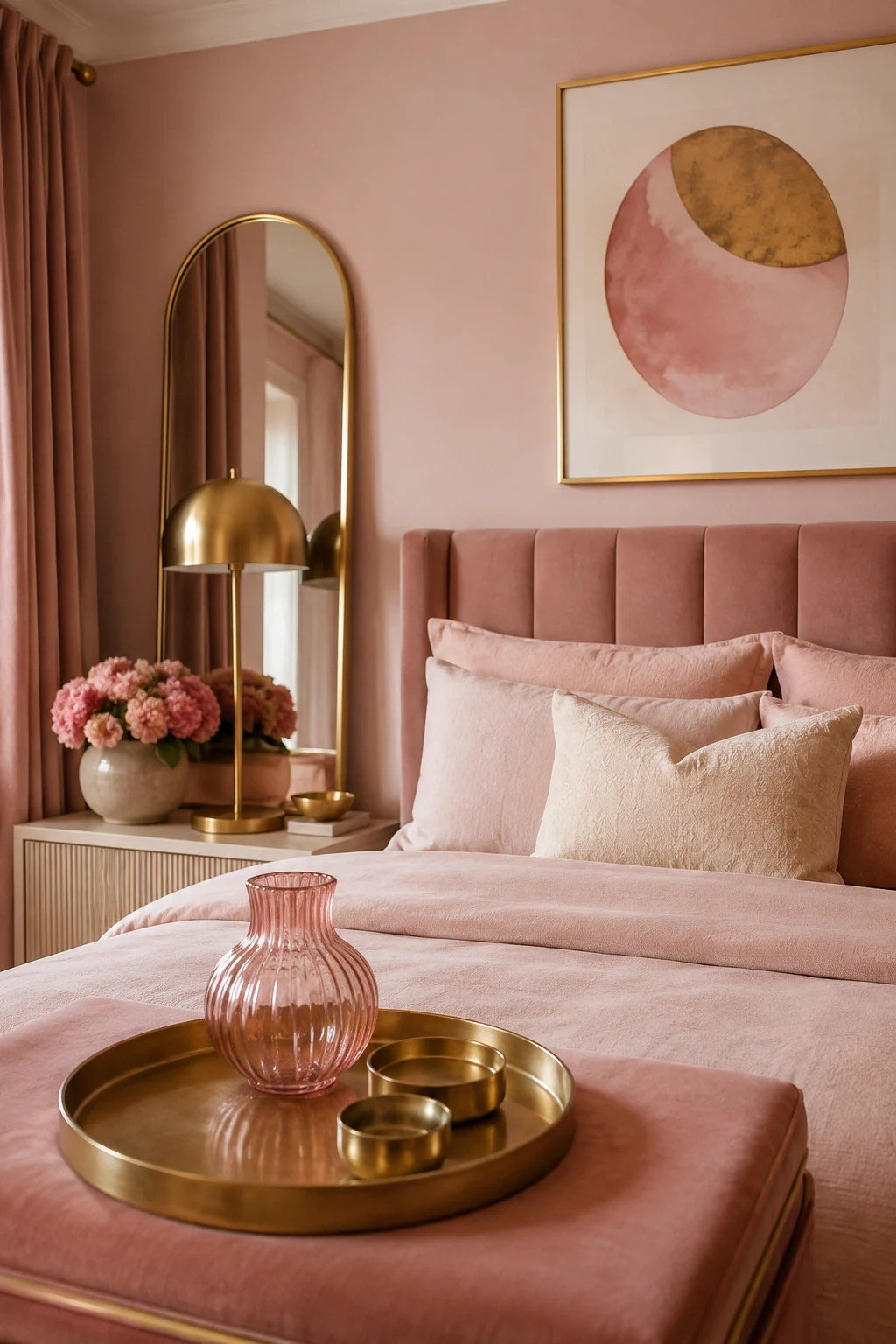 Add Warm Metallic Accents to Pink Bedroom Decor — pink bedroom decor