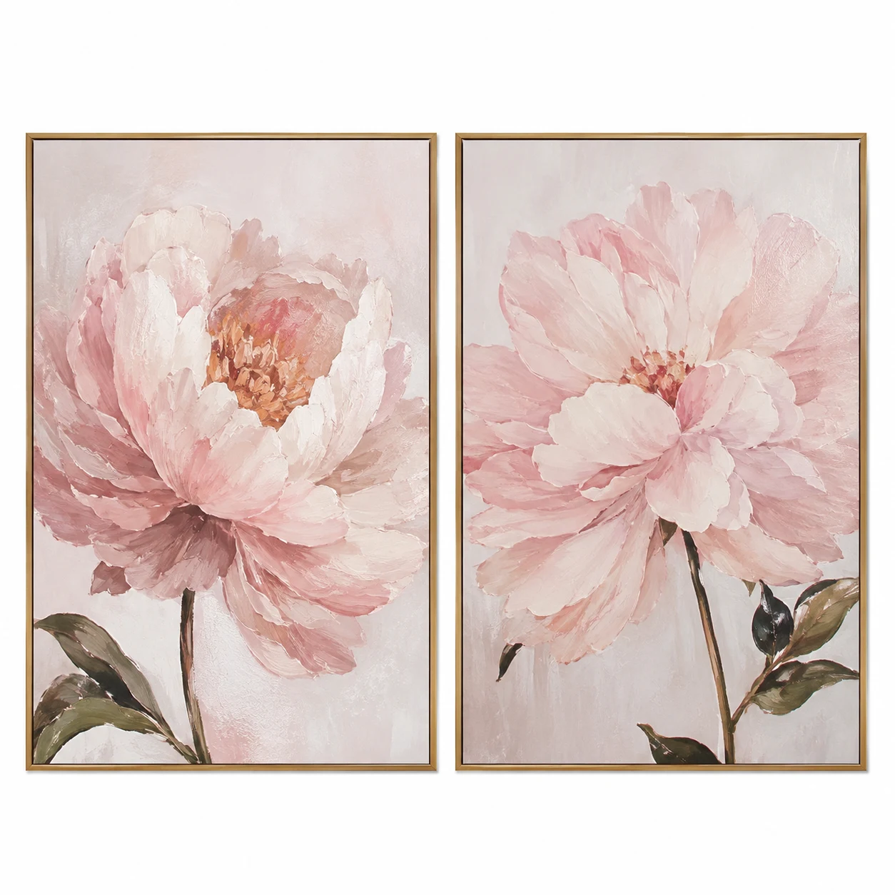 Wieco Art Pink Floral Canvas Wall Art Framed Set