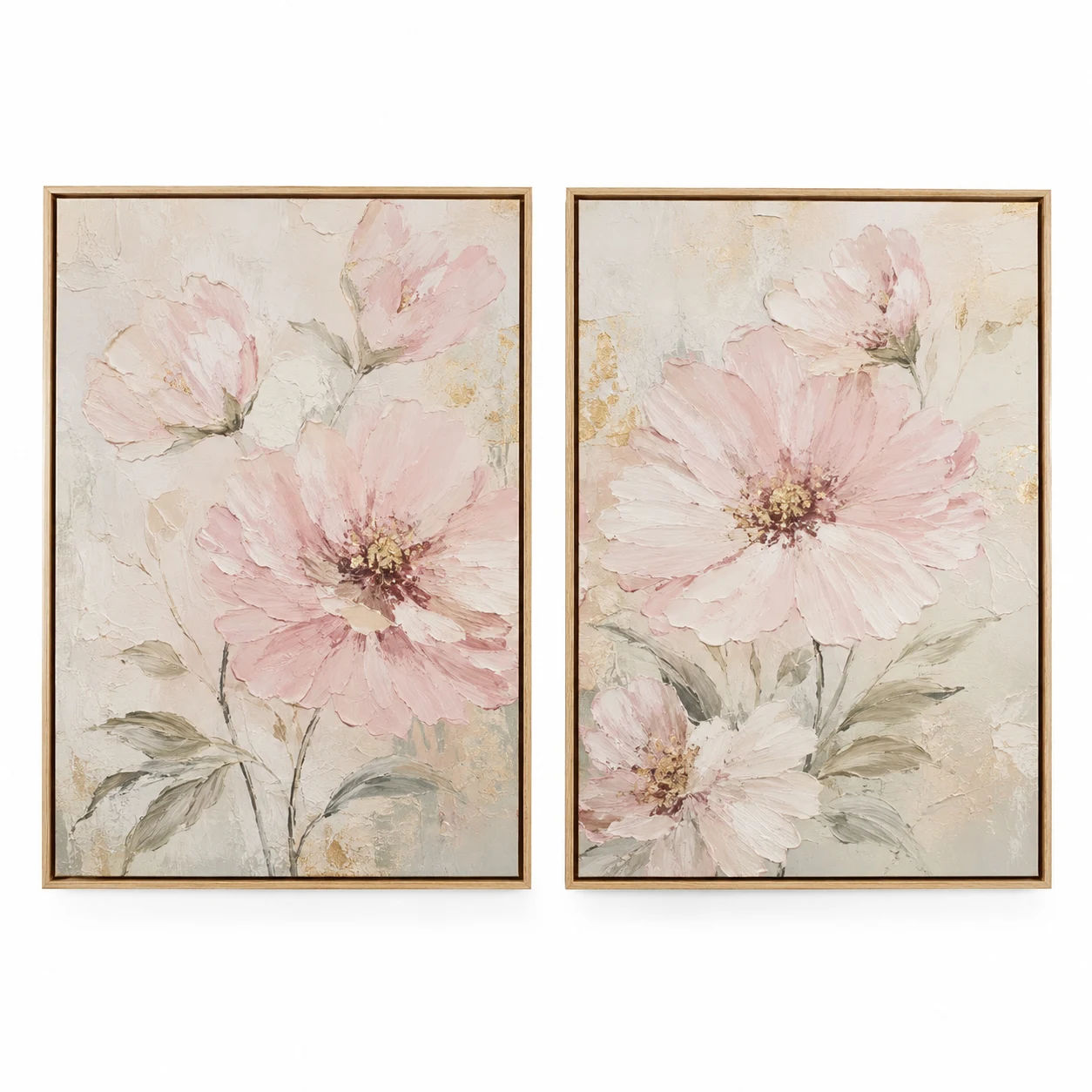 Wieco Art Pink Flower Canvas Wall Art Framed Set