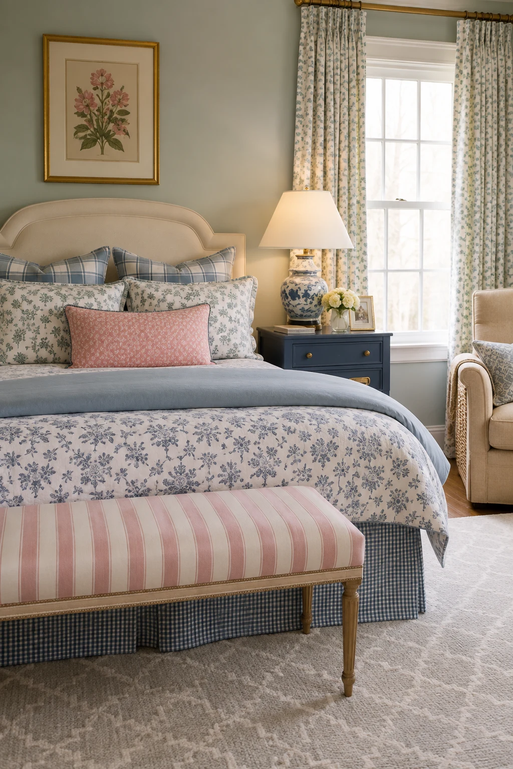 Mix Patterns Without Making the Room Feel Busy — preppy bedroom decor