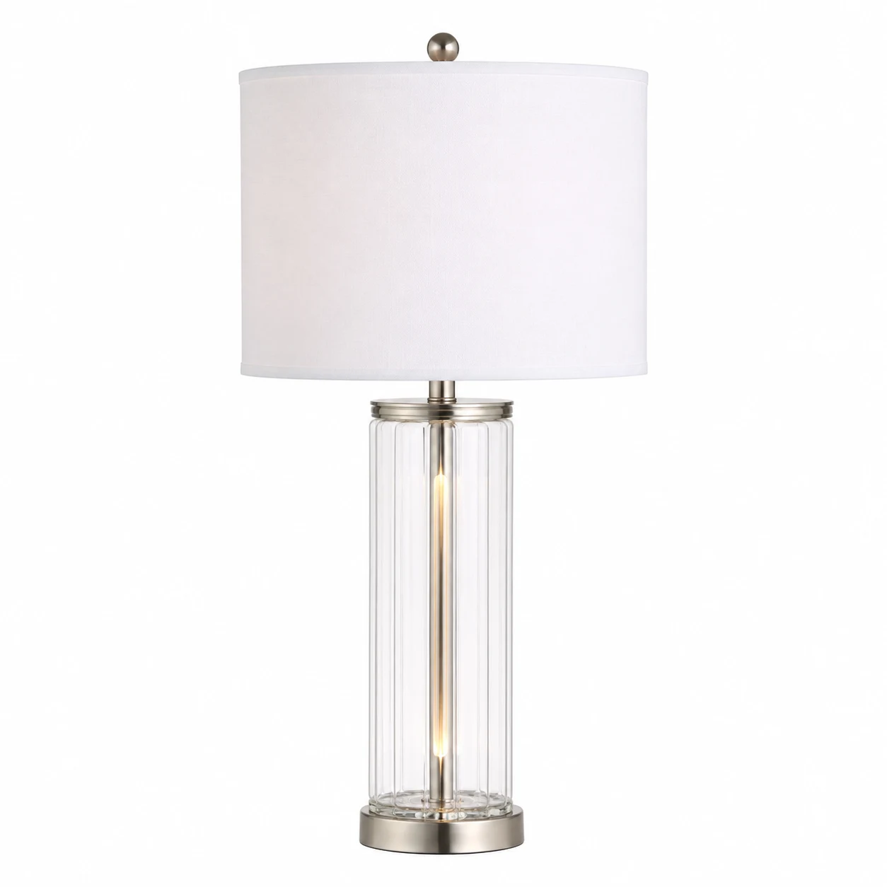 JONATHAN Y Glass LED Table Lamp with White Drum Shade