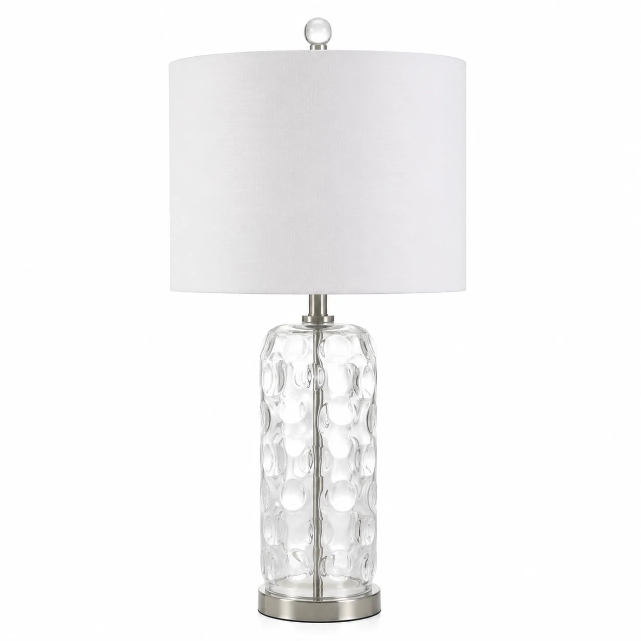 JONATHAN Y Glass LED Table Lamp with White Drum Shade