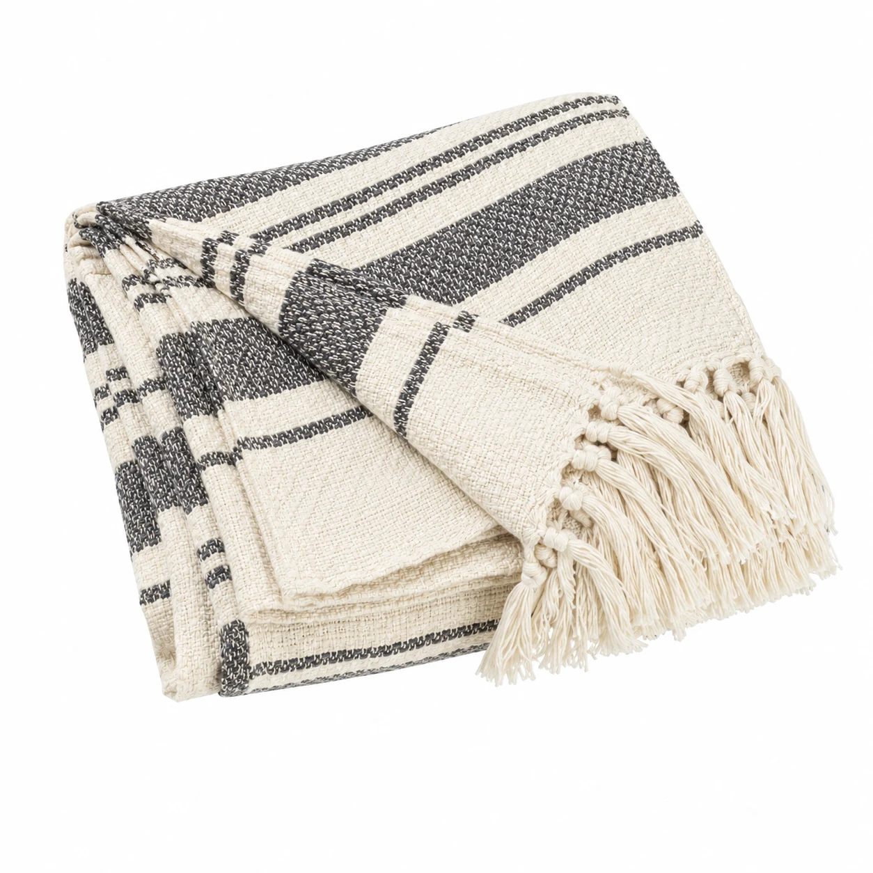 Lush Decor Farmhouse Stripe Woven Cotton Throw Blanket