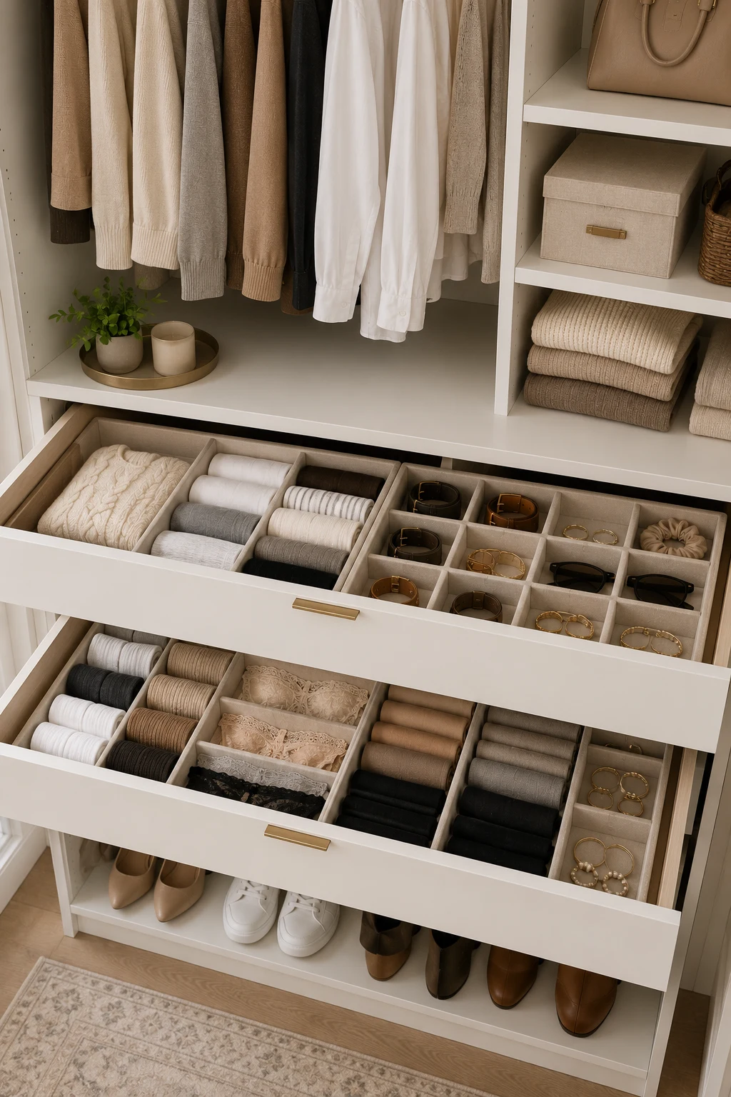 Divide Everything with Drawer Organizers — small closet organization