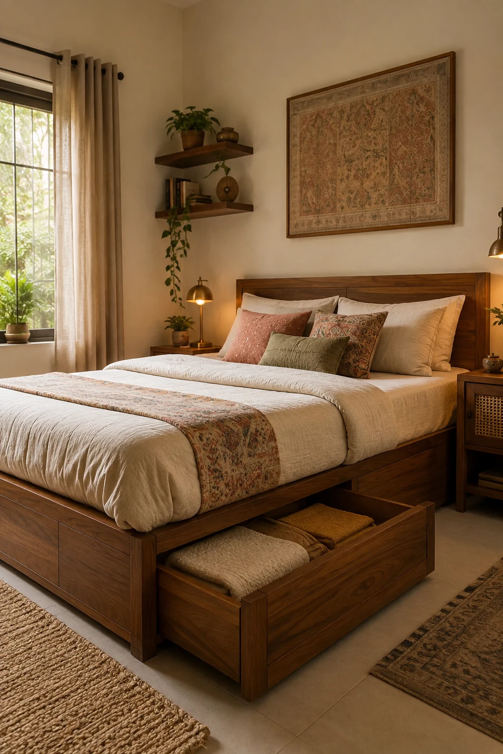 Choose a Low Wooden Bed with Hidden Storage — small indian bedroom decor