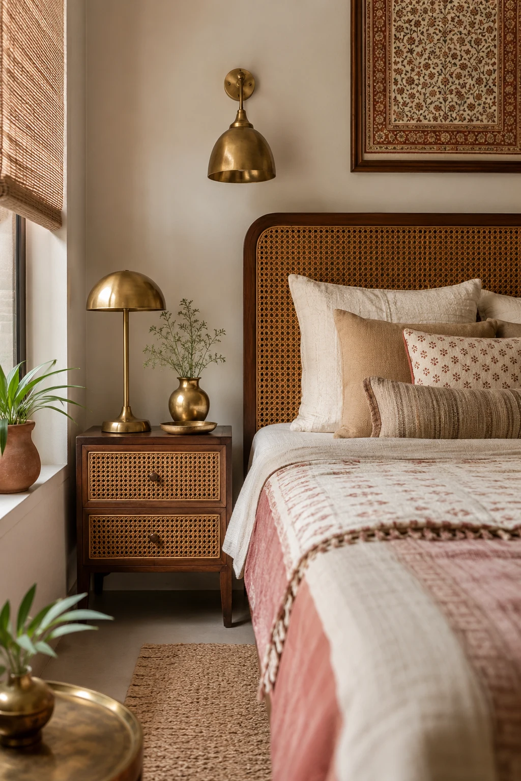 Bring Warmth with Brass, Cane, and Natural Materials — small indian bedroom decor
