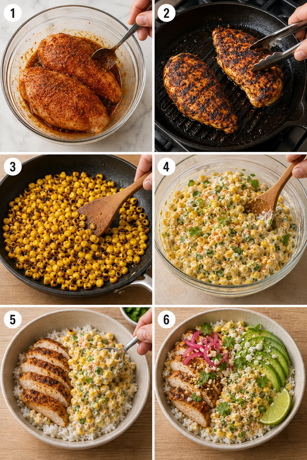 Street Corn Chicken Rice Bowl step by step