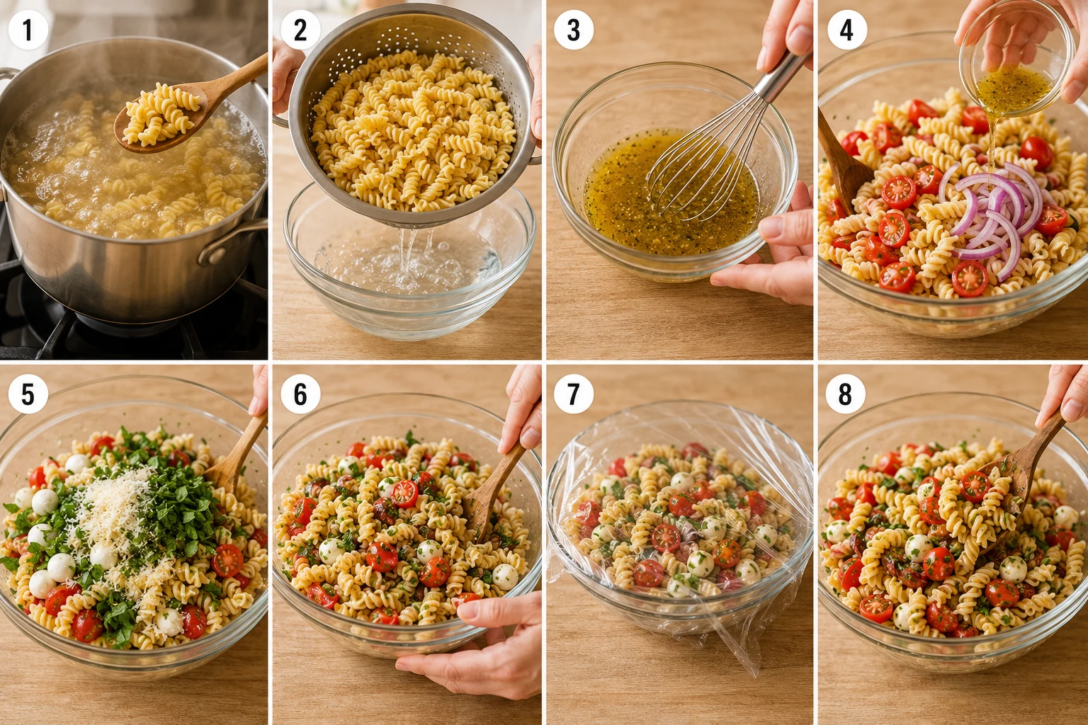Tomato Basil Pasta Salad step by step