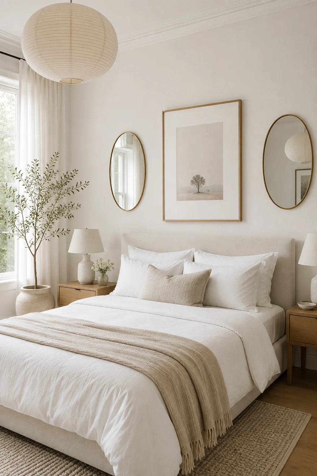 Decorate White Walls With Simple Artwork and Mirrors — white room decor bedroom