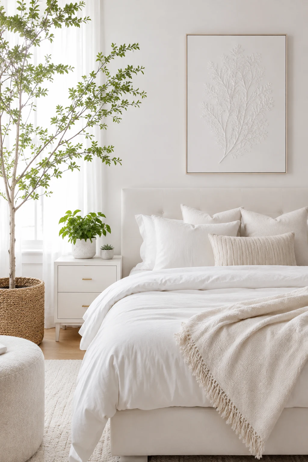 Add Greenery for Fresh Contrast Without Losing the White Palette — white room decor bedroom