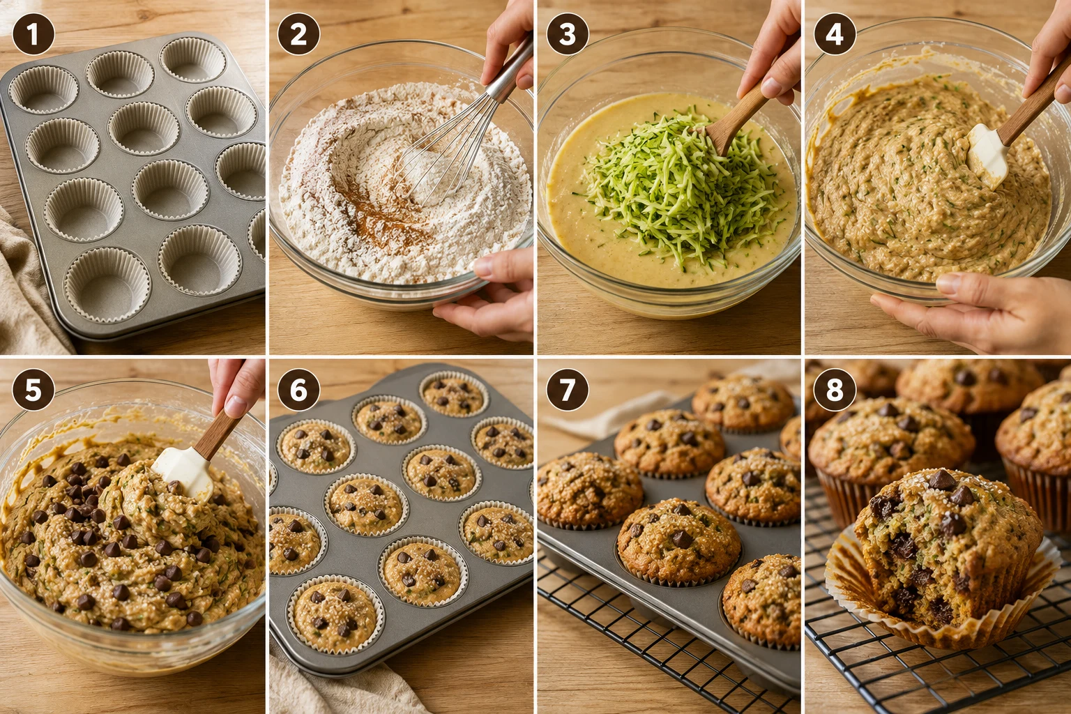 zucchini muffins chocolate chip step by step